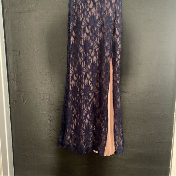 Long Navy Blue and Beige Dress - Picture 4 of 4